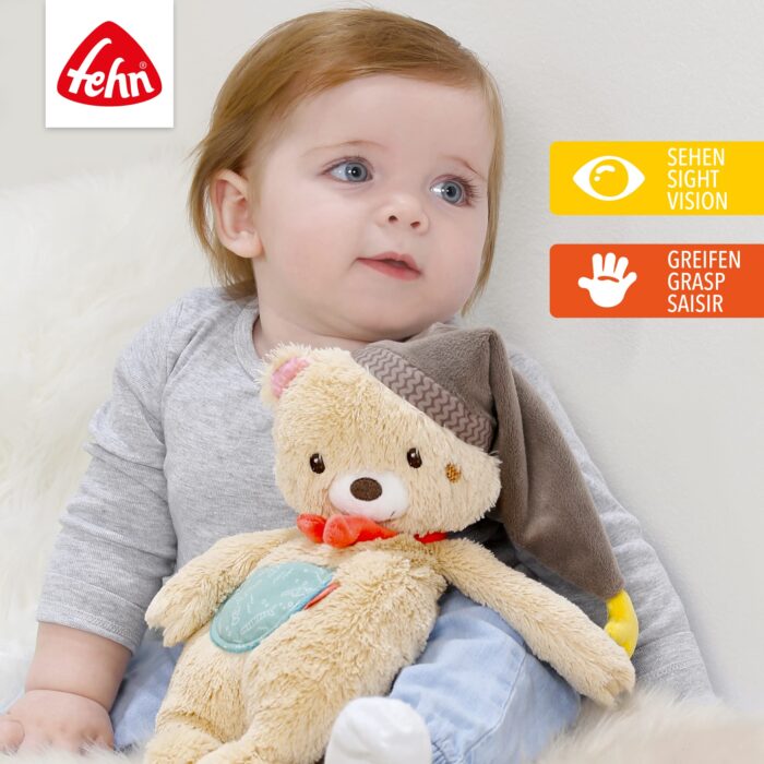 Fehn Kuscheltier Bär Bruno – Weicher Teddybär für Neugeborene als Einschlafhilfe - Stofftier zum Greifen – Bild 6